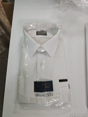 Van Heusen Super Silk Mens Shirt White Size 17.5 Long Sleeve New Old Stock