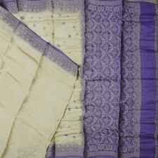 Vintage Cream Sarees 100 Pure Silk Woven Hand Embroidered Sari 5YD Craft Fabric