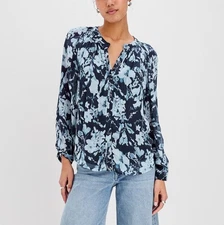 Rails Nessie Top Small Button Front Flowy Blue Floral Top Georgette NEW