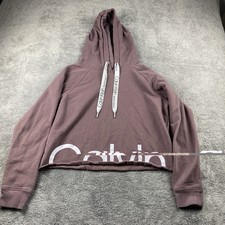 Calvin Klein Performance Cropped Hoodie Logo Womens Small Pink Long Sleeve