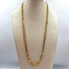 Vintage Gold Tone Textured Faceted Link Long Opera Necklace Chain Statement Y2K