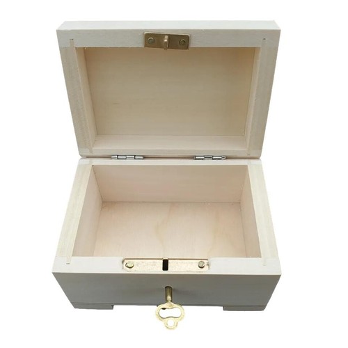 Wooden Jewellery Small Chest 10.5 cm Long, Closed with a Key, Unpainted - Picture 5 of 5
