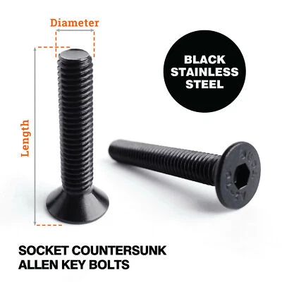 CARBOLTS M3 M4 M5 M6 COUNTERSUNK BLACK STAINLESS BOLTS ALLEN SOCKET BOLT SCREWS DIN 7991