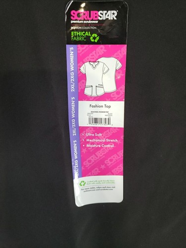 Scrubstar Ethical Fabric Scrub Top Solid Black Women's Size 2XL NWT - Picture 7 of 14