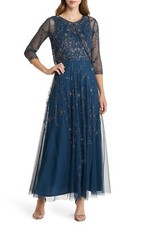 Pisarro Nights Beaded Mesh Gown with Jacket Sz 8 Sapphire 268