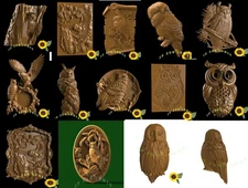 13 Owls Birds Anmals 3D STL  Model for CNC Router ArtCAM  Aspire Gift