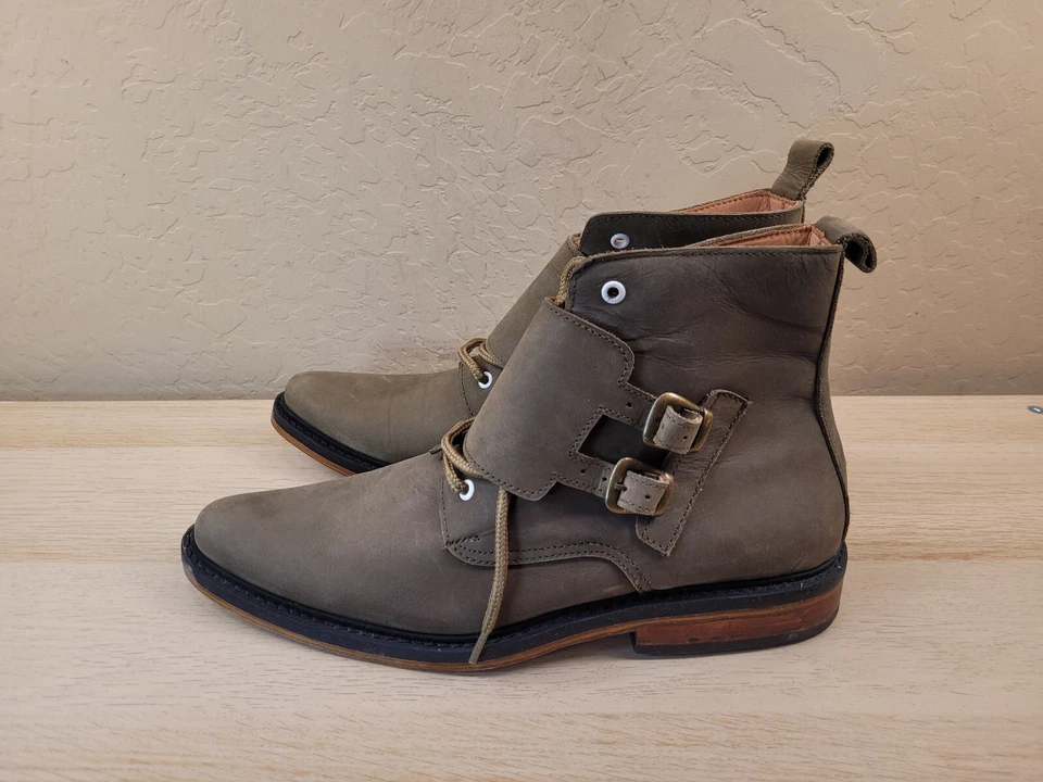 Botines Oliver Clark de cuero verde oliva con correa de monje talla 10 Foto 2 de 4