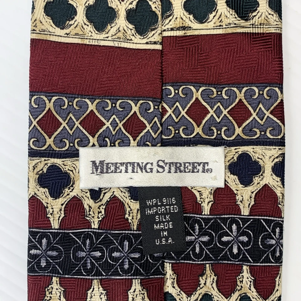 Gravata masculina de seda MEETING STREET tamanho 4 x 58 azul borgonha gravata jacquard igreja - Imagem 4 de 4