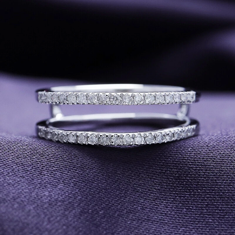 Solitaire Enhancer Guard Wrap Wedding Band Ring 1/4ct Natural Diamond 10K Gold - Image 3 of 4