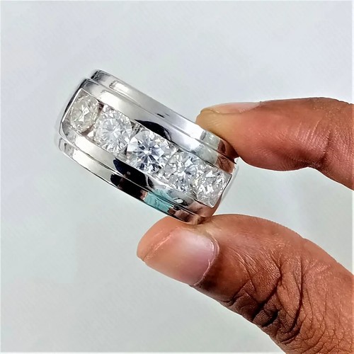 3Ct Round Lab-Created Diamond Men's Band Engagement Ring 14K White Gold Plated - 第 1/9 張圖片