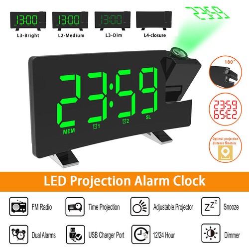 DE LED FM Radiowecker mit Projektion Digital Funkuhr Dimmbar Tischuhr Alarm USB - Bild 3 von 16