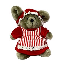Dakin Christmas Ms. Santa Mouse Plush Stuffed Animal Red White Apron VTG 1986