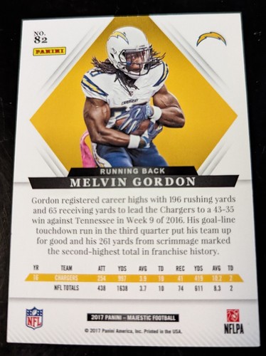 Melvin Gordon 2017 Panini Majestic Football Melvin Gordon #82 Green /5 - Picture 2 of 2