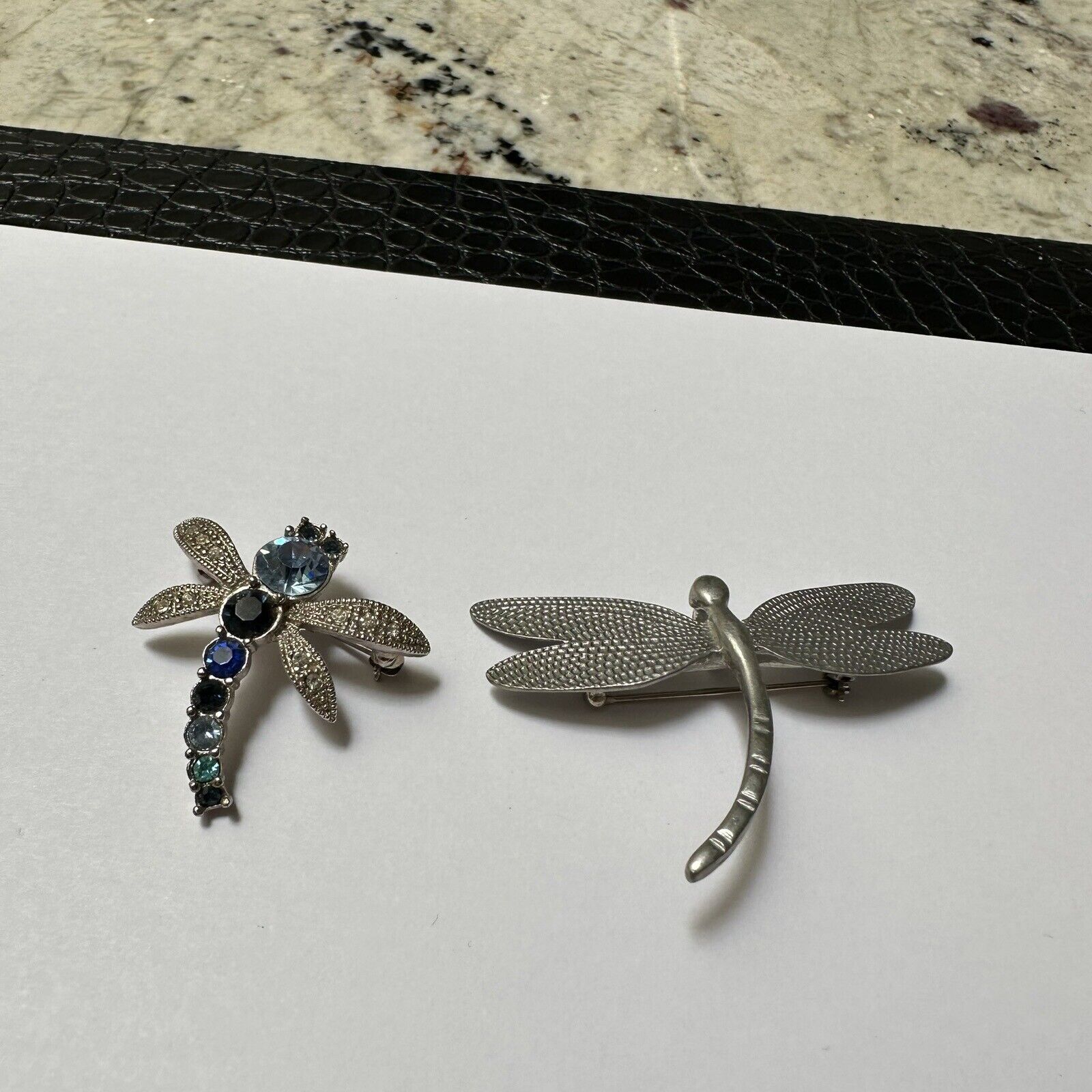 Lot Of 2 Silver Tone Brooch Pins Dragonfly Bug In… - image 1