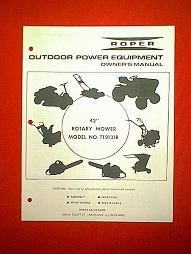 ROPER (SEARS) TRACTOR 42" MOWER DECK ATTACHMENT MODEL TT2131R OWNER PARTS MANUAL