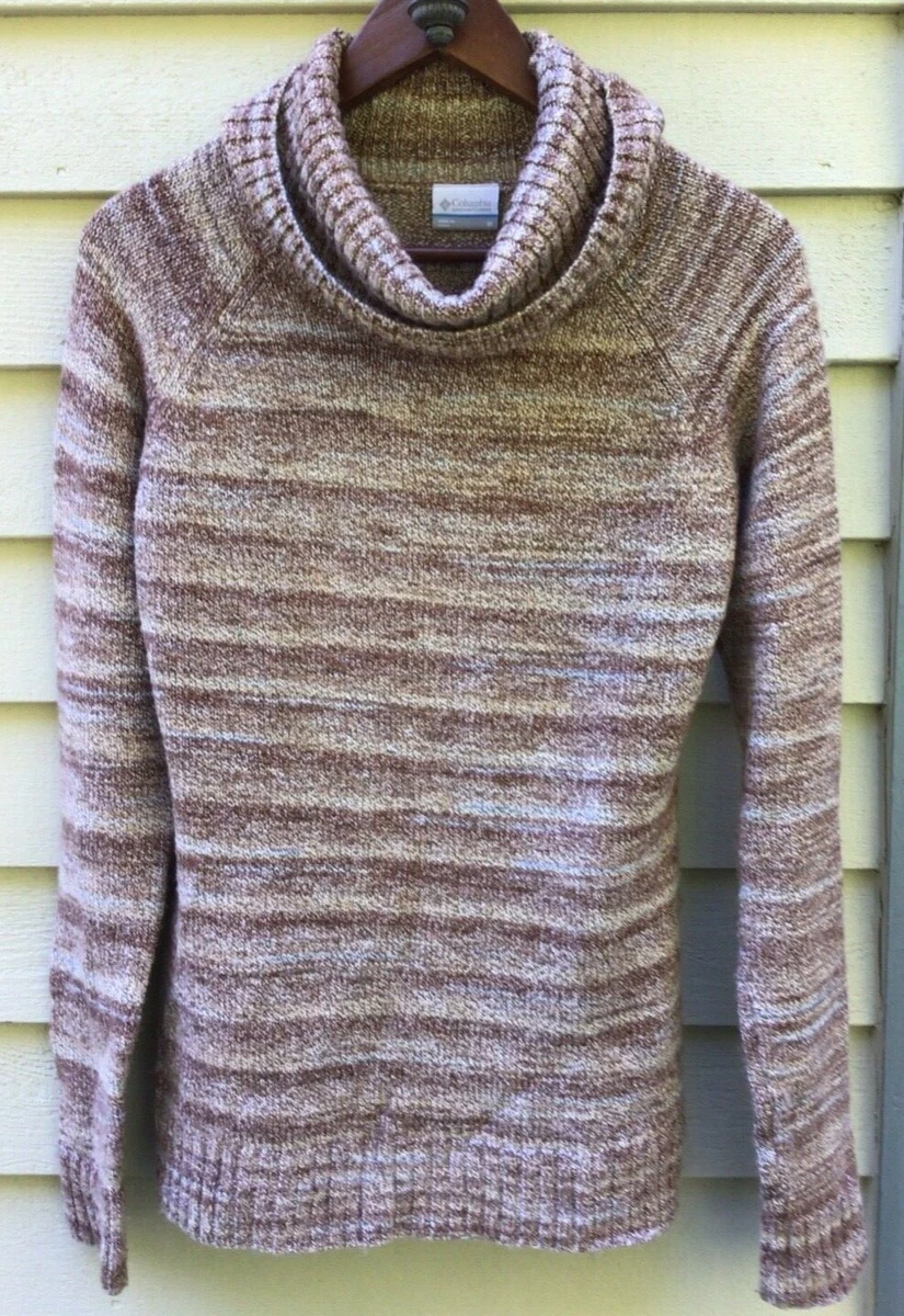 Columbia Beige Varigated Knit Cotton Blend Loose Turtleneck Sweater Medium VGC