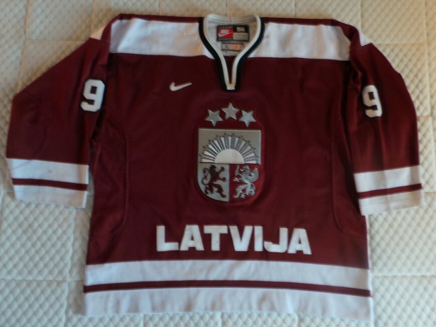 Nike Latvia Latvian Authentic Hockey Jersey Girts Ankipans GAME WORN