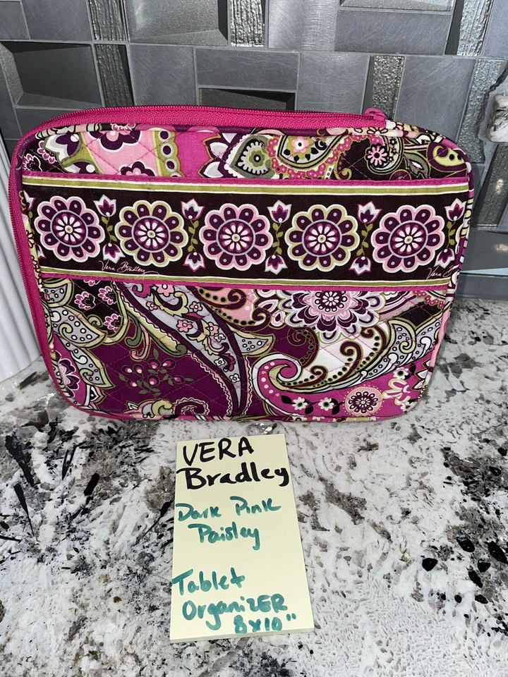 Vera Bradley Tablet Organizer Case Dark PINK Paisley Laptop Padded Sleeve 8x10” - Image 3 of 4