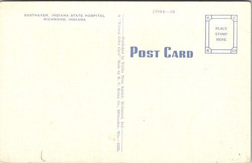 Aerial View Easthaven State Hospital Richmond Indiana Postcard - Picture 2 of 2