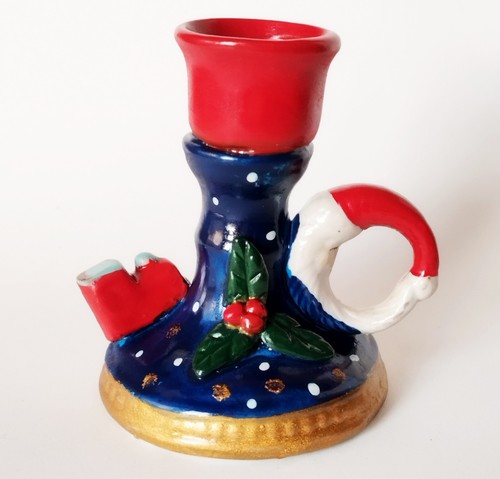 Portacandele decoro Natalizio in ceramica con Babbo Natale a forma di luna - Foto 3 di 4