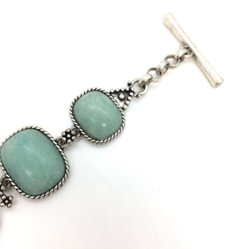 LUCKY BRAND AMAZONITE BLUE GEMSTONE ANTIQUED SILVER TONE BRACELET BOHO BOHEMIAN - Picture 5 of 14