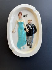 Vintage OH! NAUGHTY Butt Grab LADY ASHTRAY Double Sided Ceramic Tobacciana