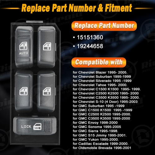 for 1995 -99 Chevrolet Suburban Silverado GMC Yukon Window Power Switch 15151360 - Picture 4 of 12