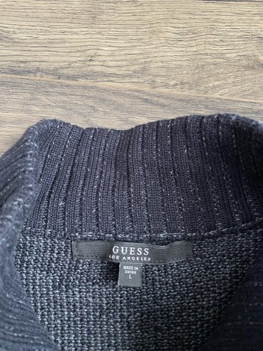 EUC Mens Guess Long Sleeve Knit Sweater Full Zip 100% Cotton Thick Size L - Picture 3 of 7