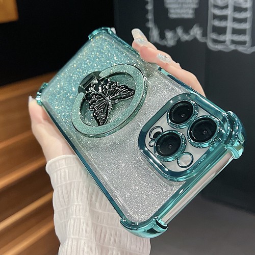 For iPhone 16 Pro Max 15 14 13 12 11 Shockproof Glitter Phone Case W/ Kickstand - Picture 21 of 28