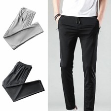 Men Loose Waist Long Trousers Ice Silk Fitness Running Stretch Yoga Cool Pants