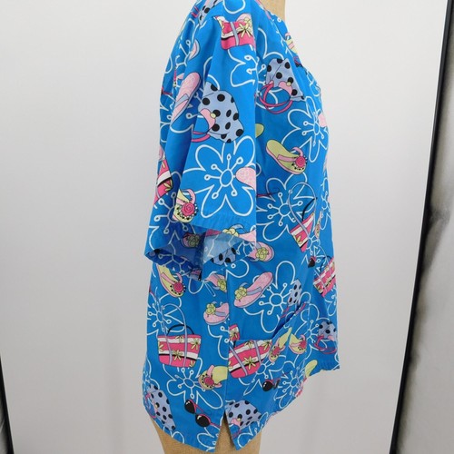 UA Scrubs Women Beach Party Blue Lyre V-Neck Short Sleeve Scrub Top Shirt Size S - Picture 4 of 7