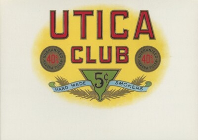 UTICA CLUB-3c.-VINTAGE INNER CIGAR BOX -EMBOSSED LABEL-