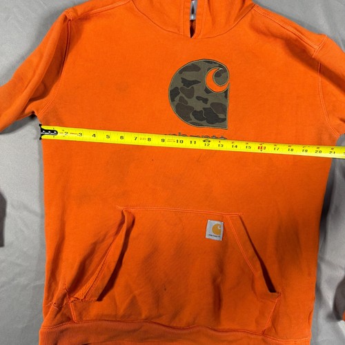 Carhartt Pullover Hoodie Boys XL Orange Fleece Lined Camo Logo Kangaroo Pocket - Picture 5 of 9
