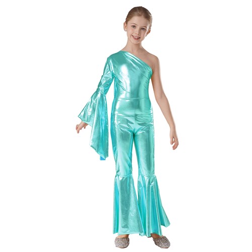 Kids Girls Bodysuit Metallic Dance Jumpsuit Theme Party Romper Carnival Shiny - Picture 53 of 95