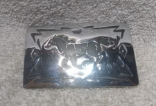 Shiny Chrome Black Galloping Horse Chambers Made in USA Belt Buckle Vintage