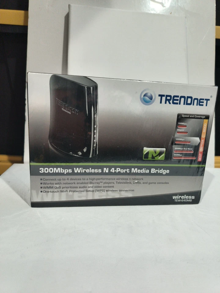 New Wireless Media Bridge TRENDnet N300 4-Port TEW-640MB Sealed - Image 2 of 4