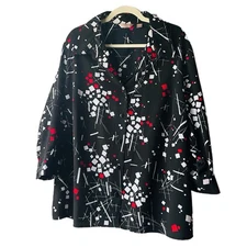 White Stag Womens 4X Black Button Up Top Geometric Mature Career Office Artsy