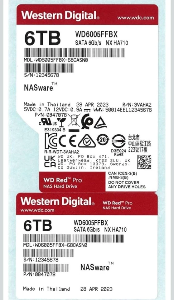 WD Red Pro WD6005FFBX 6TB NAS Hard Drive 7200 RPM 256MB Cache/WD6005FFBX-SPCASN0 - Image 2 of 2