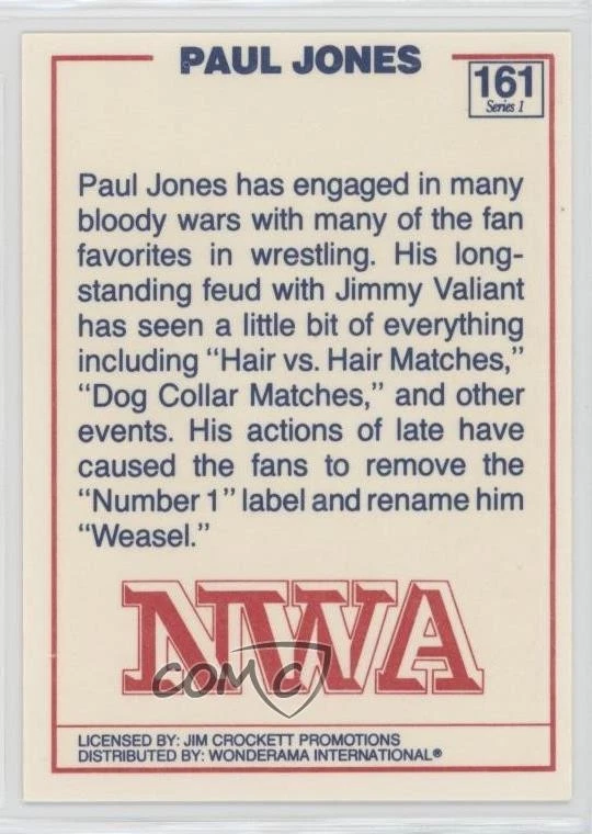 1988 Wonderama NWA Paul Jones #161 - Image 2 of 2