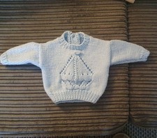 Cute Baby Boy Blue Jumper With Knitted In Boat 0_3 Mths