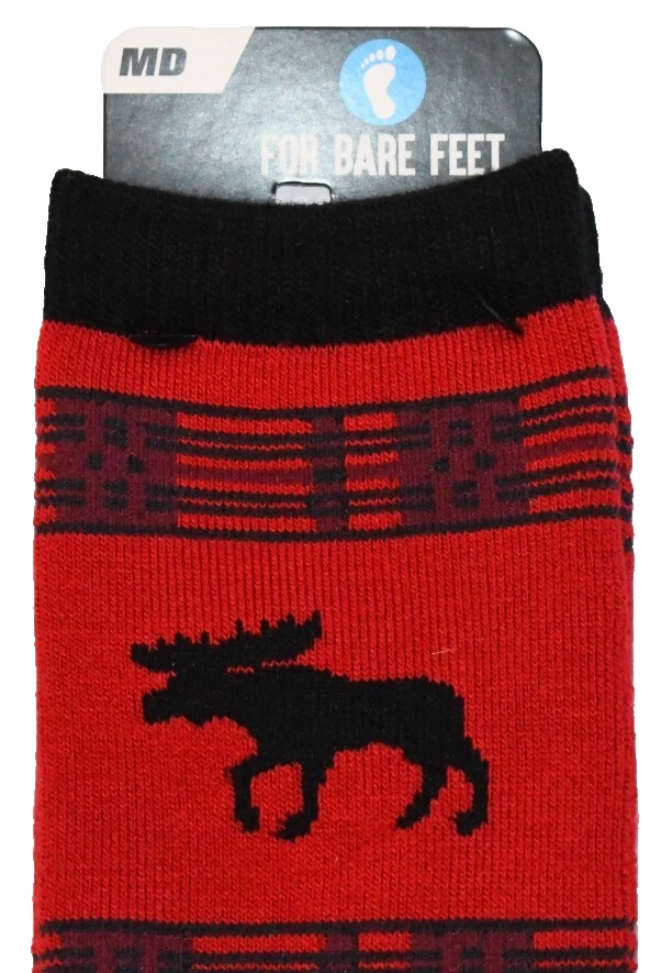 Meias unissex quentes e confortáveis xadrez alce vermelho e preto meia panturrilha tripulação nova com etiquetas - Imagem 2 de 4