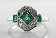 Art Deco Antique 2.40 Ct Natural Emerald Vintage Wedding Ring 925 Silver