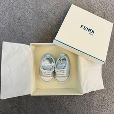 Authentic FENDI KidsHigh Top Sneakers BabyShoes Canvas Light Blue EU10.5cm US1?2