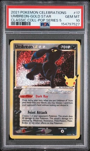 2021 POKEMON CELEBRATIONS CLASSIC COLLECTION #17 UMBREON-GOLD STAR PSA 10