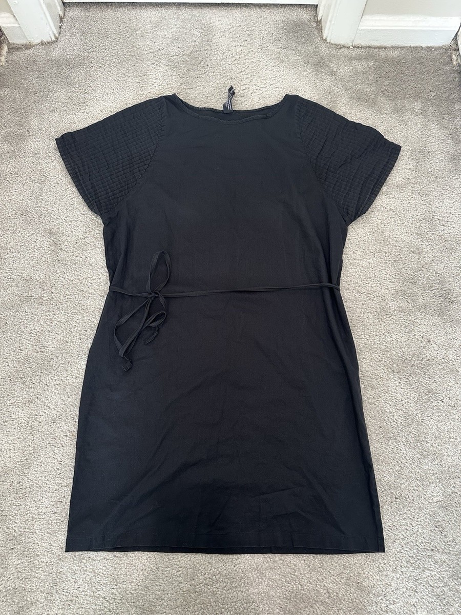 Kowtow Quilted Sleeve Tie Waist Cotton T-Shirt Dress in Black Size Small (wear) View 2