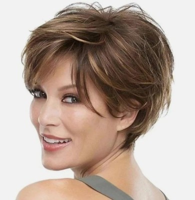 Short Wigs for White Women Bob Brown Pixie Cut Wig Realistic Synthetic Hair Wigs