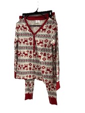 Hanna Anderson Dear Deer Hannajams Pajama Set Sz M/L Christmas Red White