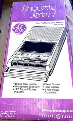 Vintage GE Silhouette Series 7 Cassette Recorder 3-5157 New Open Box Sealed Cord