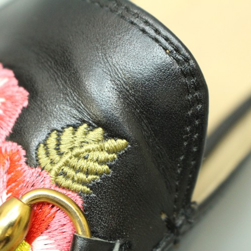 Gucci Horsebit Shoes Heel Sandals Pumps Fabric Leather Black Flower Embroider - Picture 12 of 18