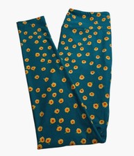 LuLaRoe Leggings OS One Size TEAL YELLOW Fun Abstract MODERN DAISY Flower SOFT